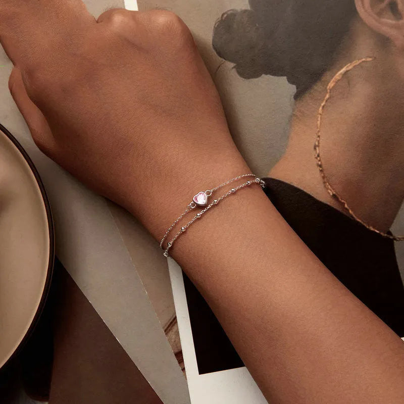 Sweet girlish style 925 sterling silver bracelet with heart-shaped pendant and adjustable chain