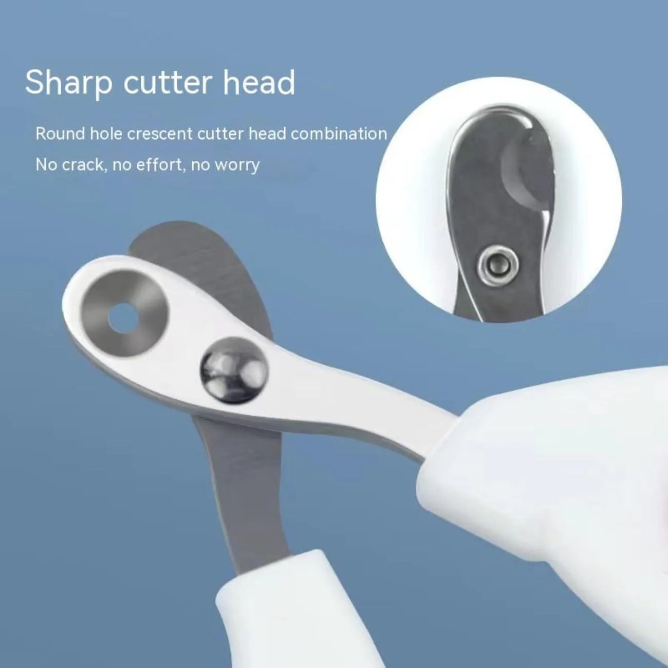 Blue professional cat nail clippers with a circular safety hole and cushioned non-slip handles.