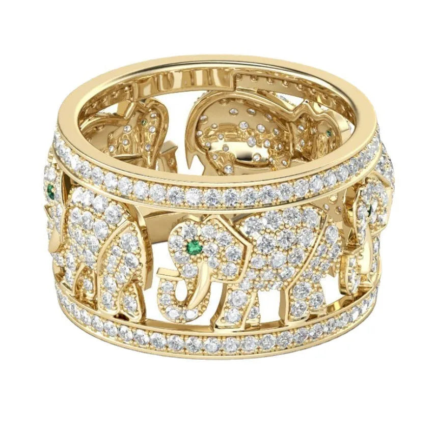 Alloy full diamond elephant ring with electroplating in AJZ1935 and AJZ141 colours