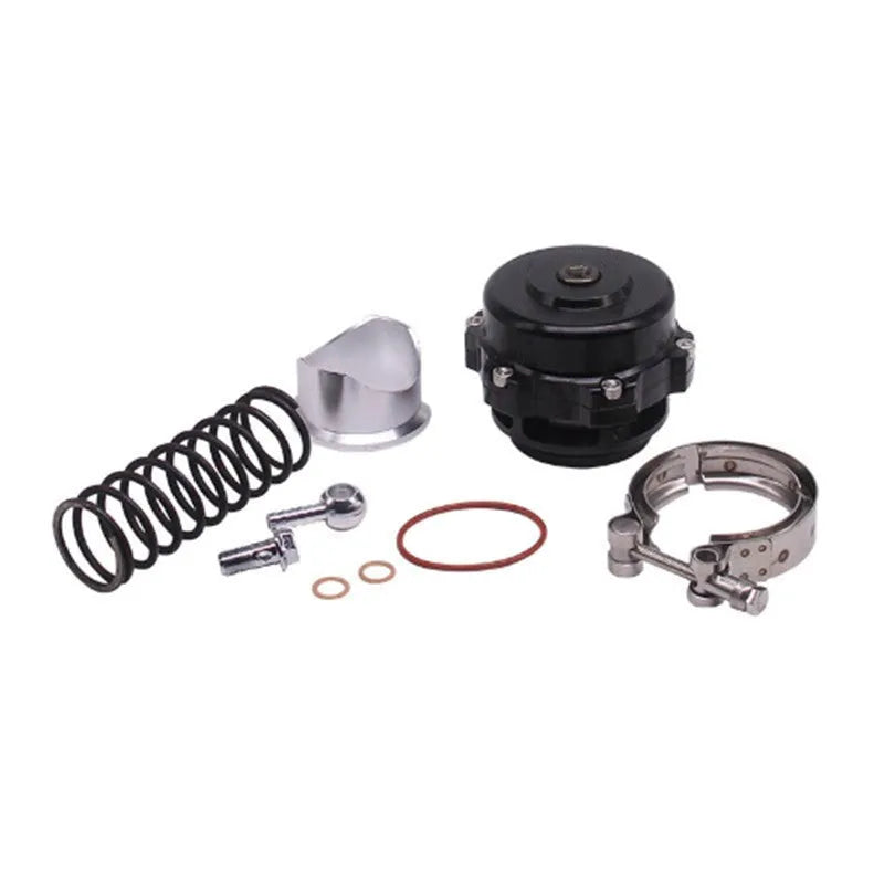 Aluminium alloy automobile pressure relief valve in 50mm size, shown in multiple colour options.