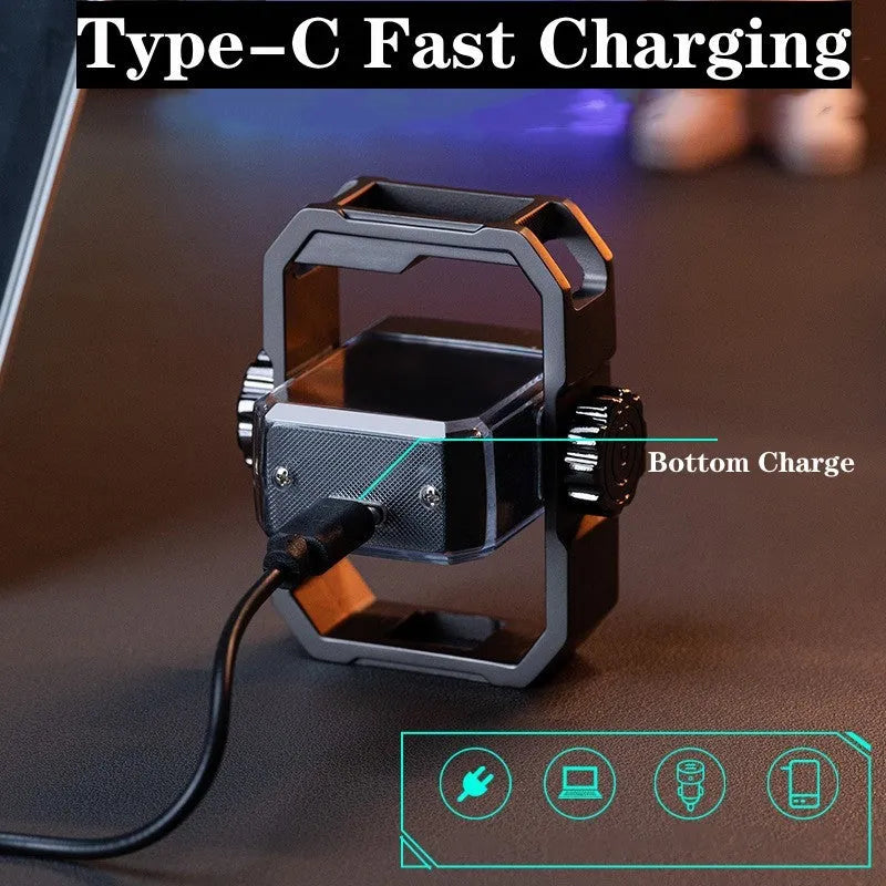 Pulse windproof double arc electric lighter with mechanical rotary gyroscope in folded position