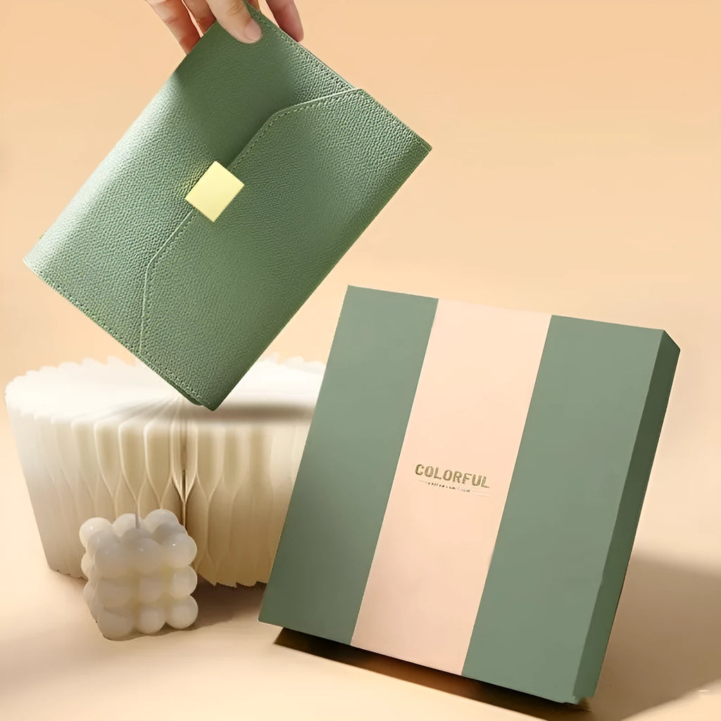 Business advanced loose leaf notebook in brown PU cover with gift box set