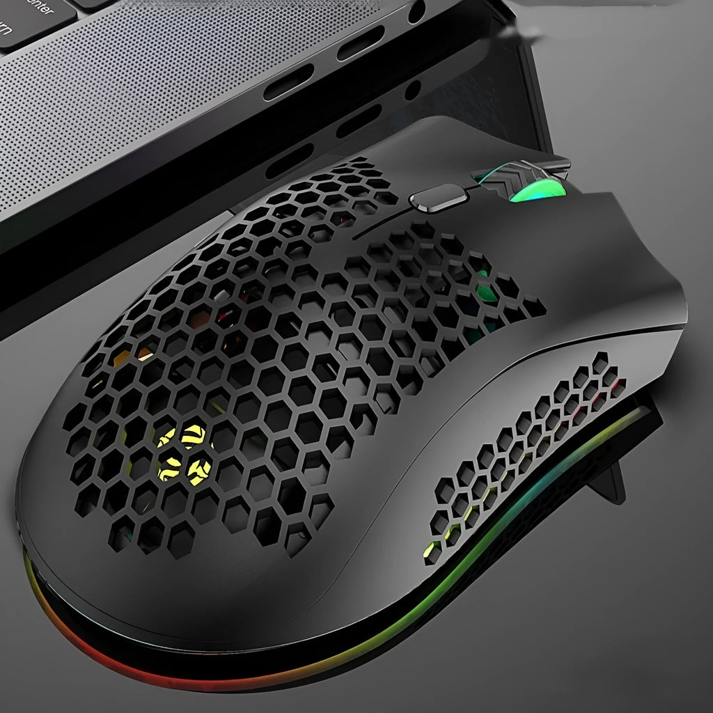 BM600 wireless gaming mouse with luminous charging hollow out design in cyan colour