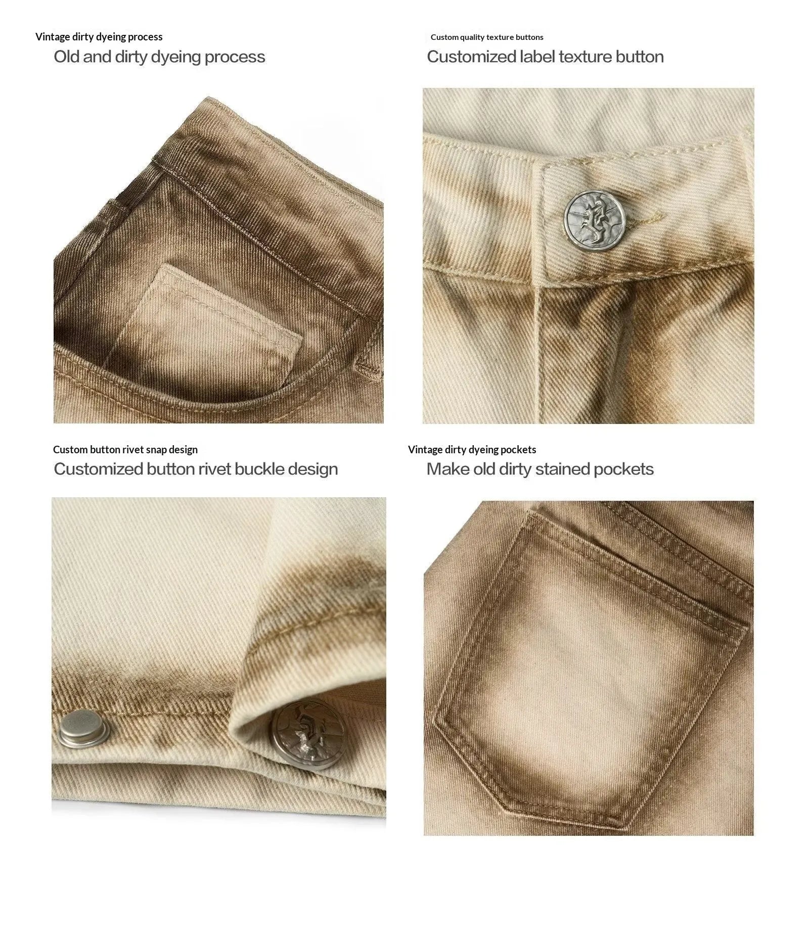 Beige loose straight floor-length cotton trousers with mid-rise waist