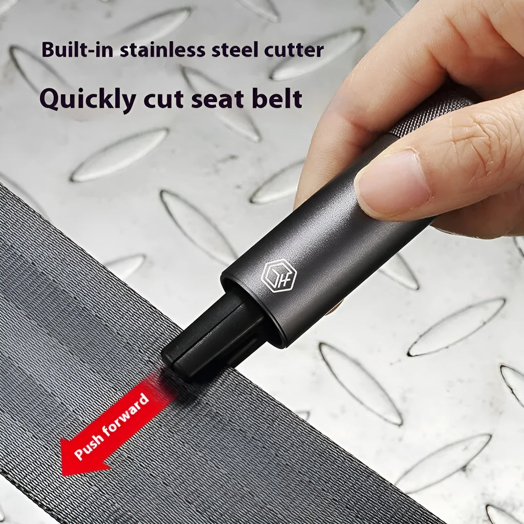 Gun grey aluminium alloy car safety hammer with seatbelt cutter and test glass