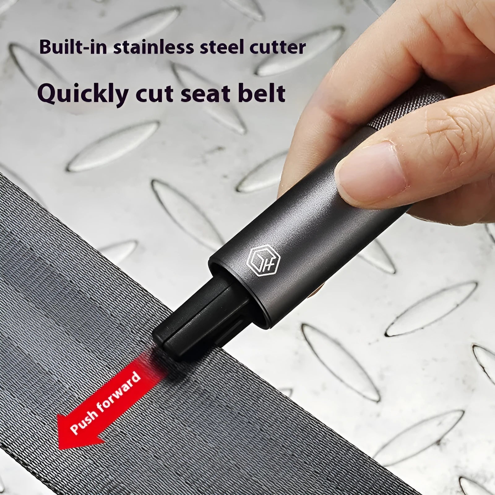 Gun grey aluminium alloy car safety hammer with seatbelt cutter and test glass