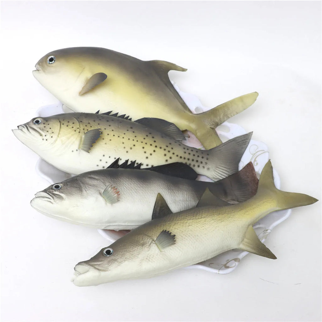 PU simulated fish ocean animal model ornament in yellow-fin tuna design on a plain background.