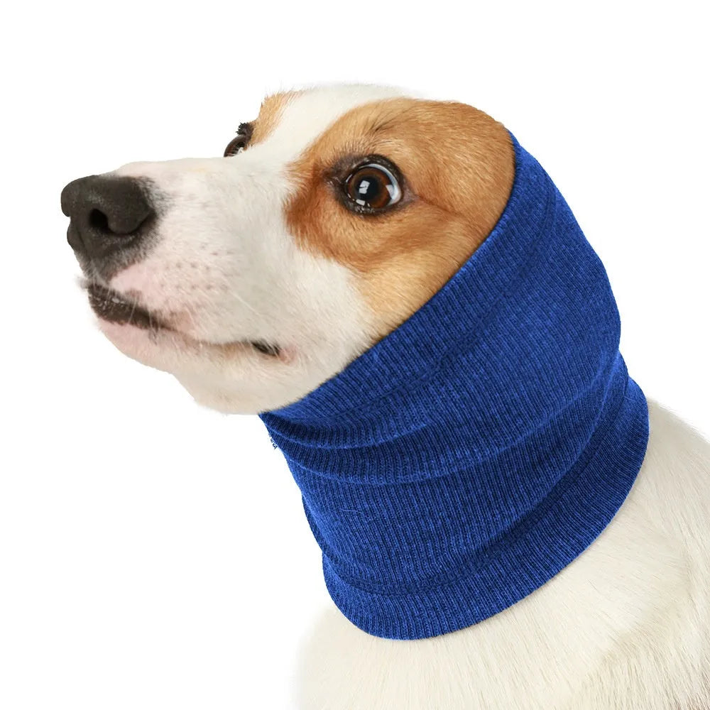 Blue and grey polyester dog headband scarf in three sizes for canine casual wear