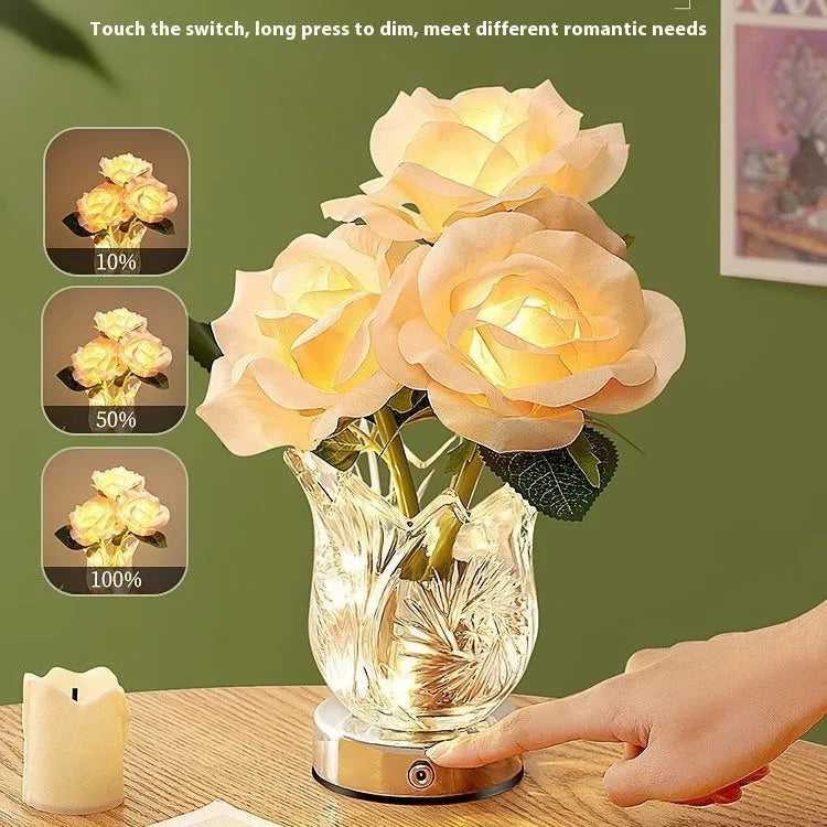 Crystal flowers design USB rechargeable touch control table lamp with infinite dimming