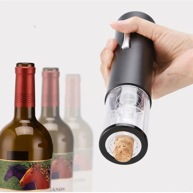 Automatic electric wine opener set with foil cutter stopper and pourer in black finish