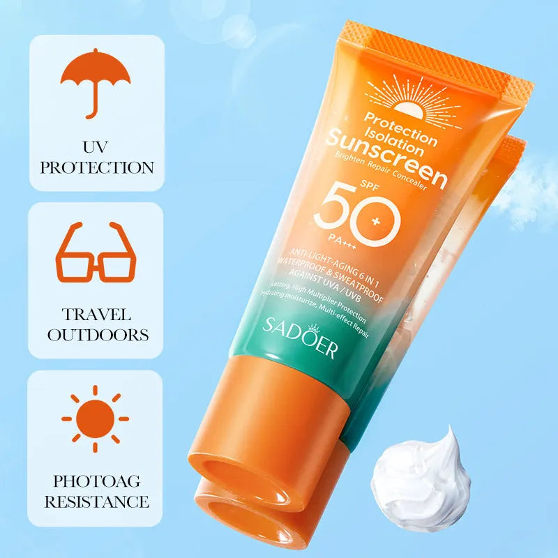 50g double tube multi-effect sunscreen and makeup primer in white packaging