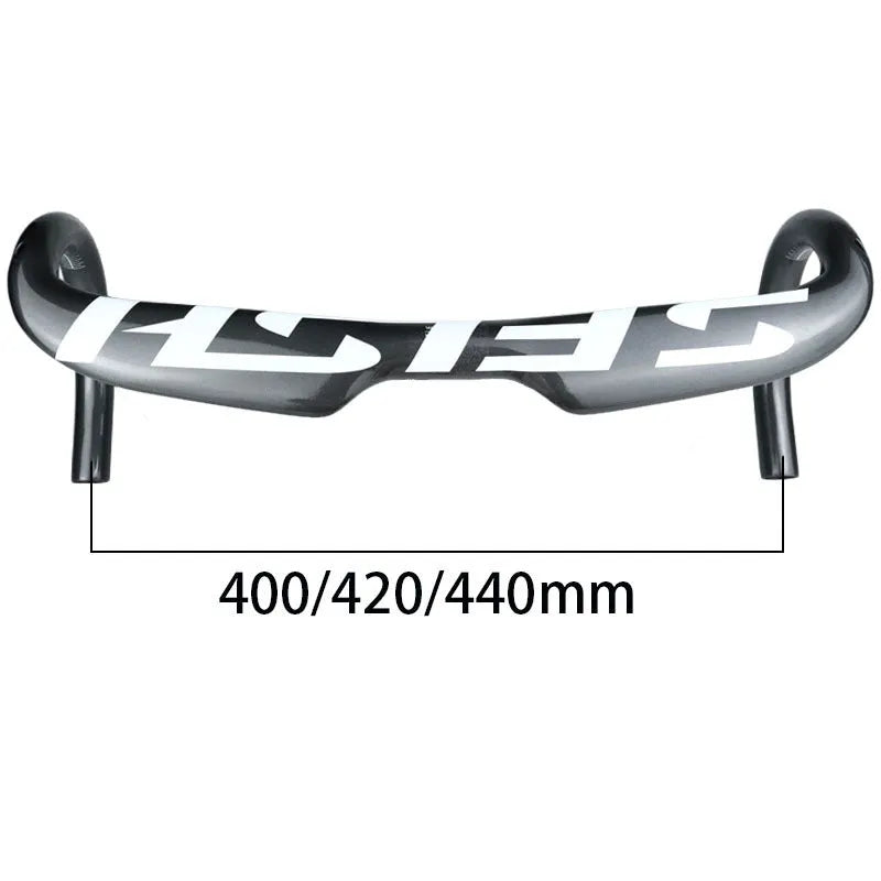 Carbon fibre road bicycle drop handlebar with internal cable routing in black, white, or matte white finish.