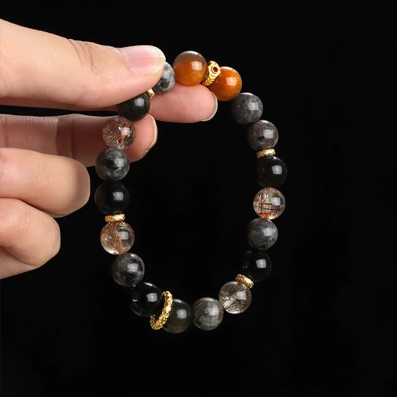 Black Sunstone flame stone Wukong bracelet handmade for unisex couple style
