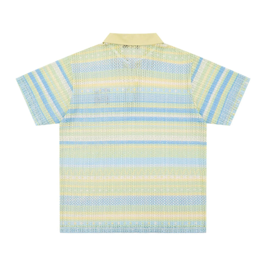 Men's blue and yellow printed casual short sleeve shirt with loose fit