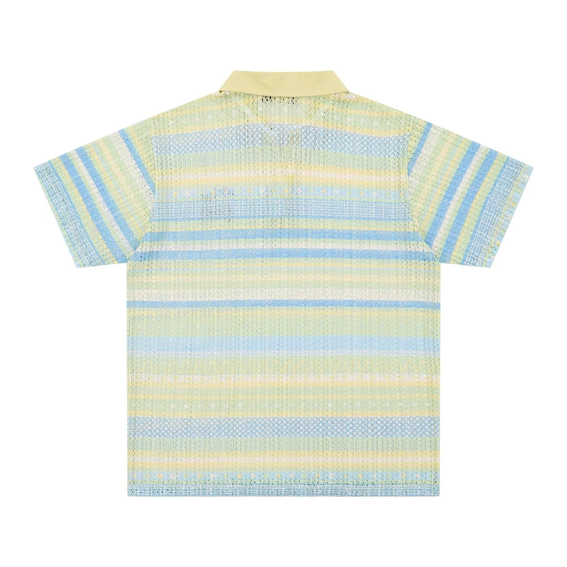 Men's blue and yellow printed casual short sleeve shirt with loose fit