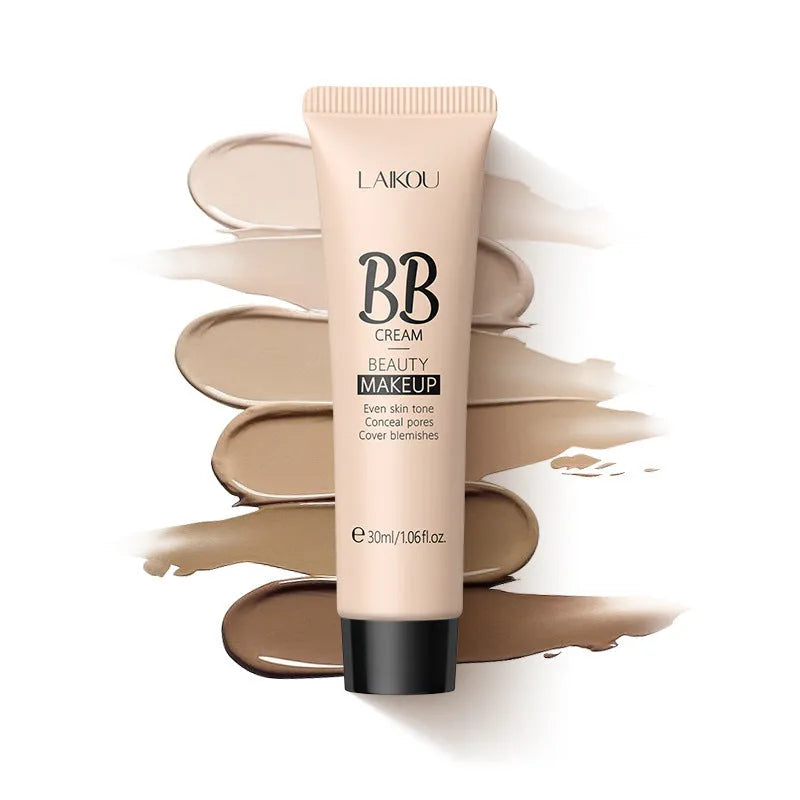 30ml hose tube of BB cream showing nine shade options from ivory white to brown
