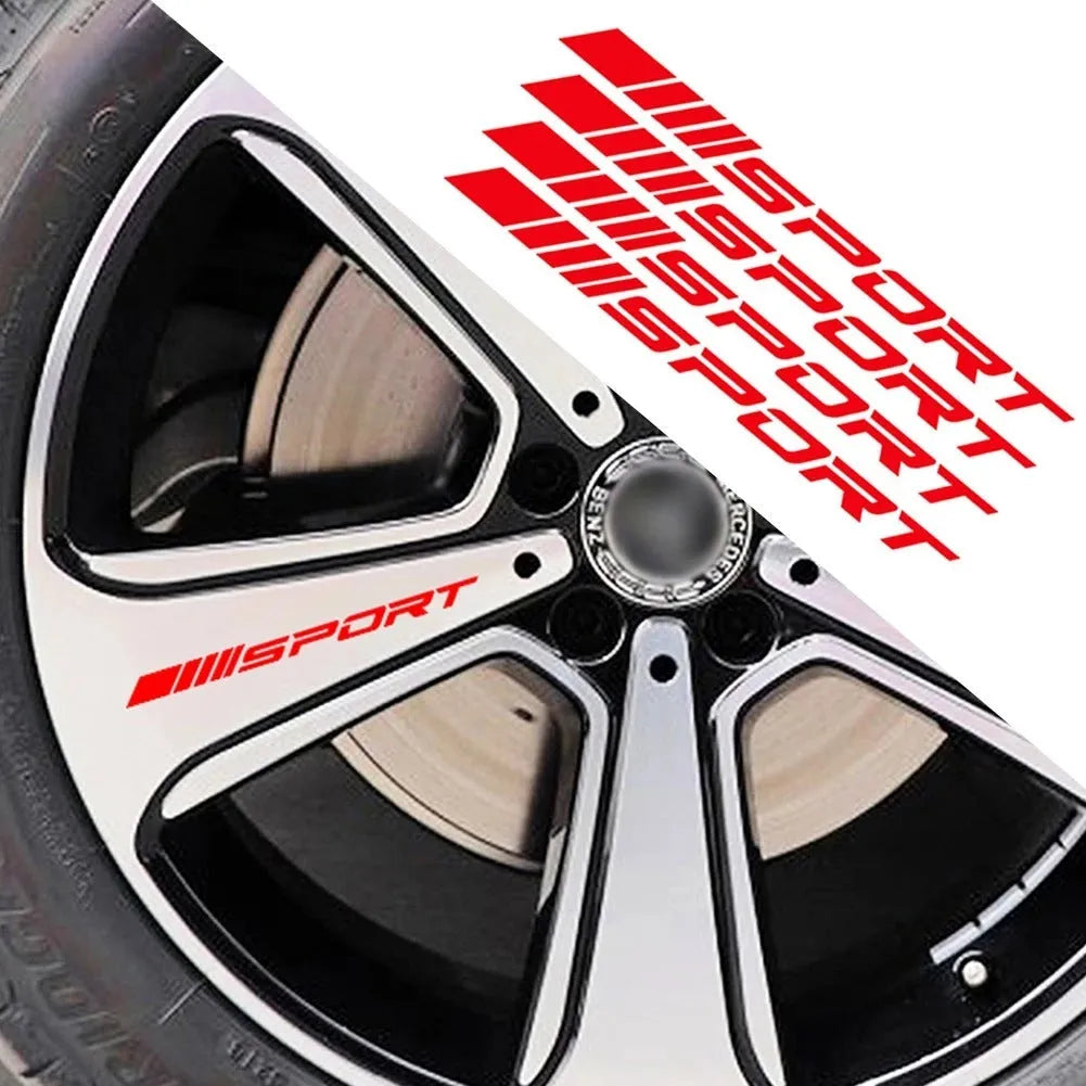 Black hollow design sports car rim sticker measuring 10cm by 0.7cm