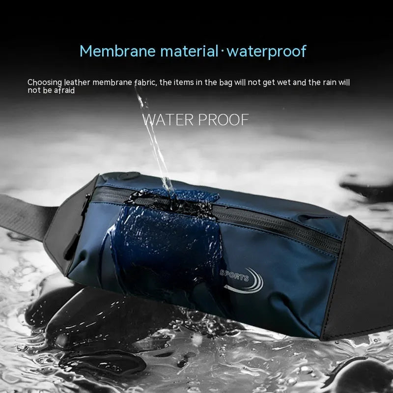 Men's blue Derm Oxford polyester waterproof sports waist bag for running and cycling.