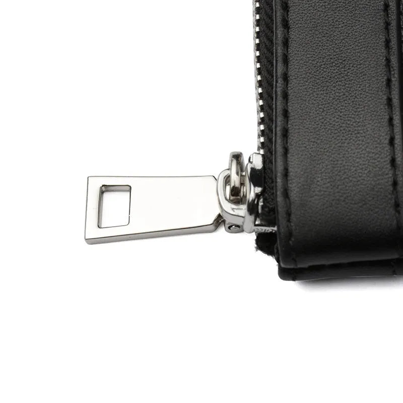 Men's black plaid genuine cowhide leather wallet measuring 20cm by 10cm