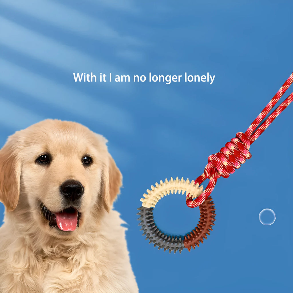 Blue, red, and rose red braided rope puppy knot dog toy showing knotted design