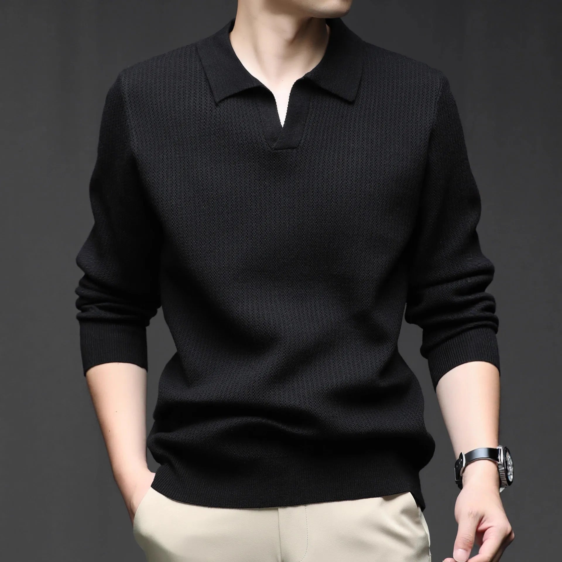 Men's loose fit casual jumper in green colour shown front view
