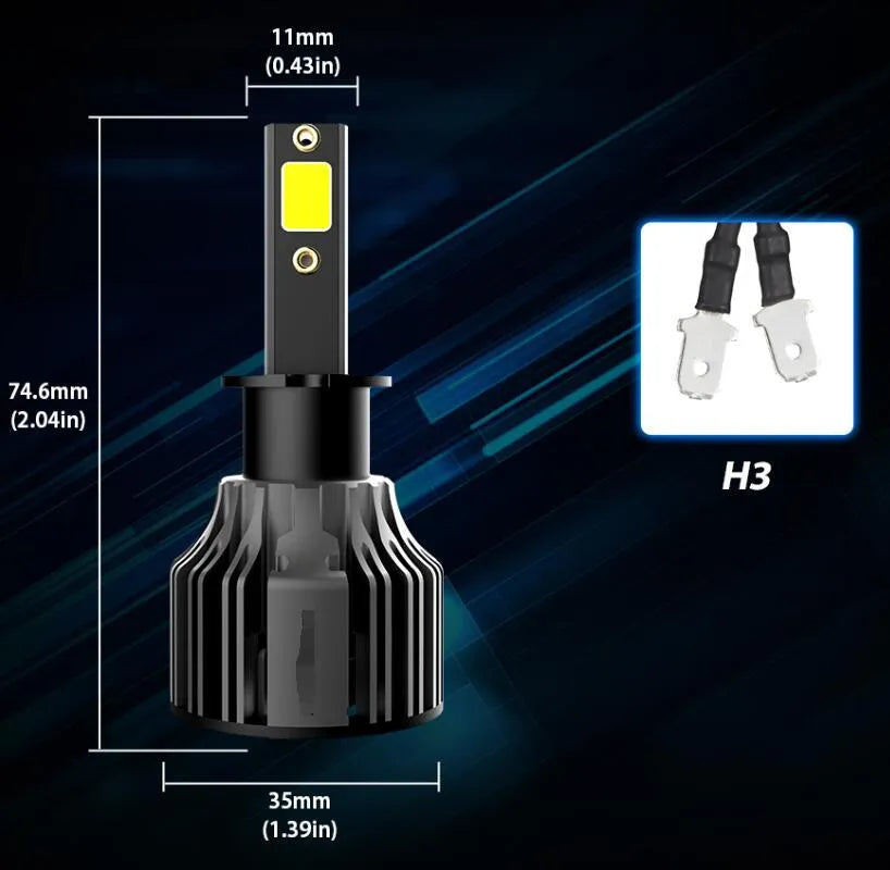 72W 6000K white LED car headlight bulb with adjustable chuck for H1 H7 9005 fitment