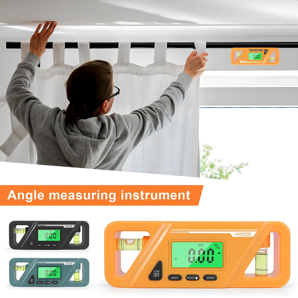 Black digital magnetic inclinometer showing angle display on a metal surface.