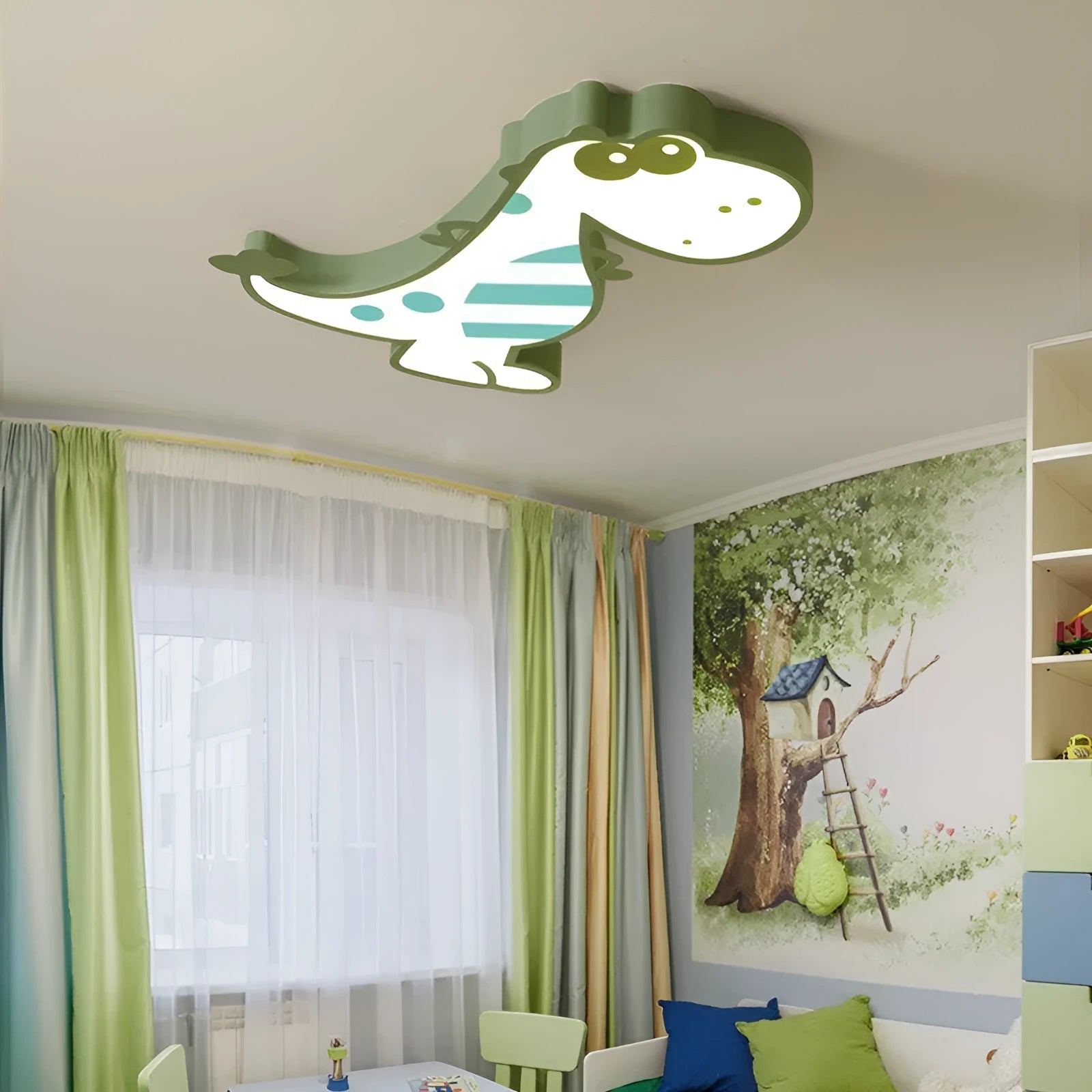 Cartoon dinosaur ceiling light with PVC shade in green colour, 48cm diameter