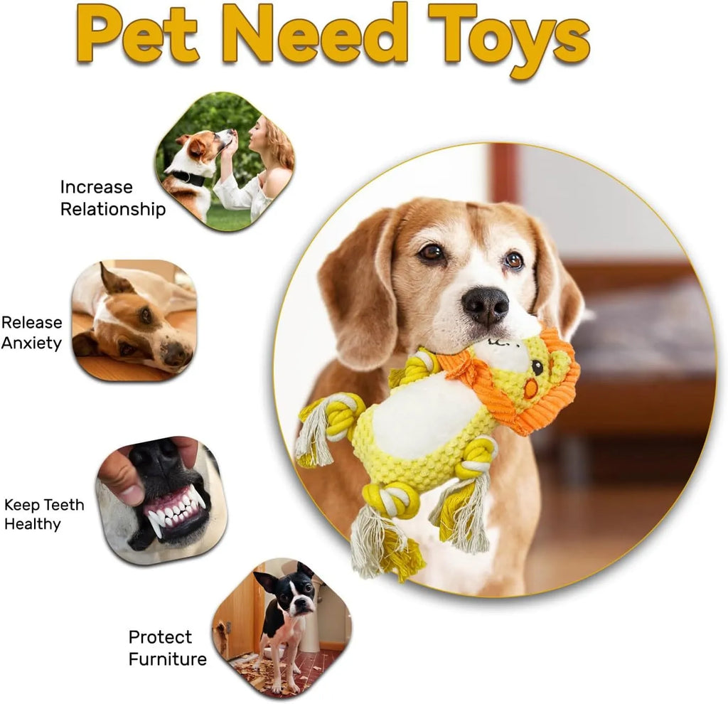 Stuffed squeaky dog toy bundle with lion and monkey plush designs for medium to large dogs