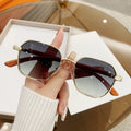 Women's frameless trim alloy glasses with gold frame and blue green or gray lens for fashion and cycling