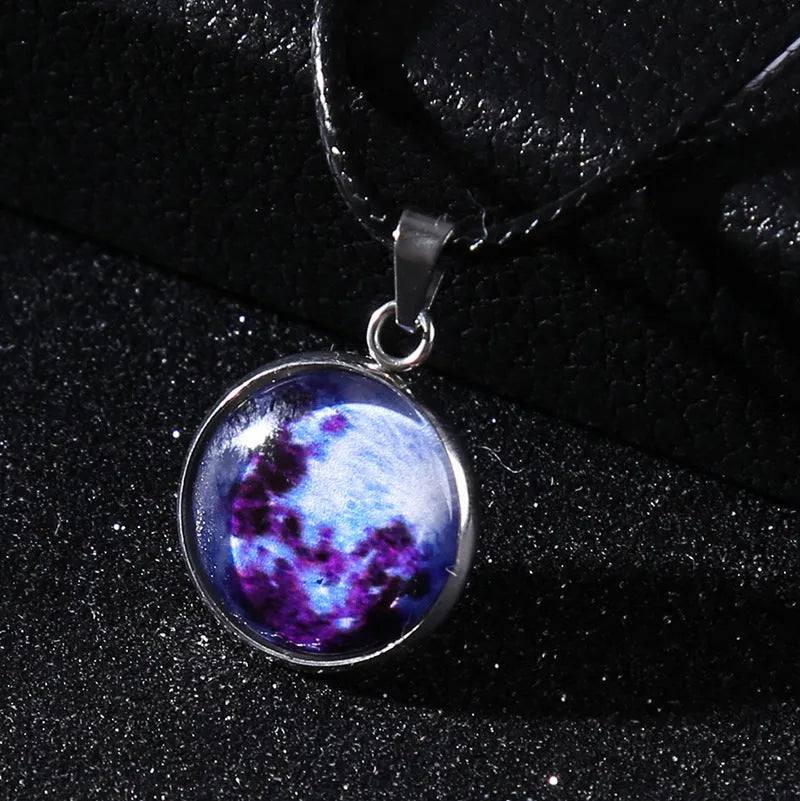 Christmas moon night sky luminous alloy pendant necklace with constellation design in glass and coloured glaze