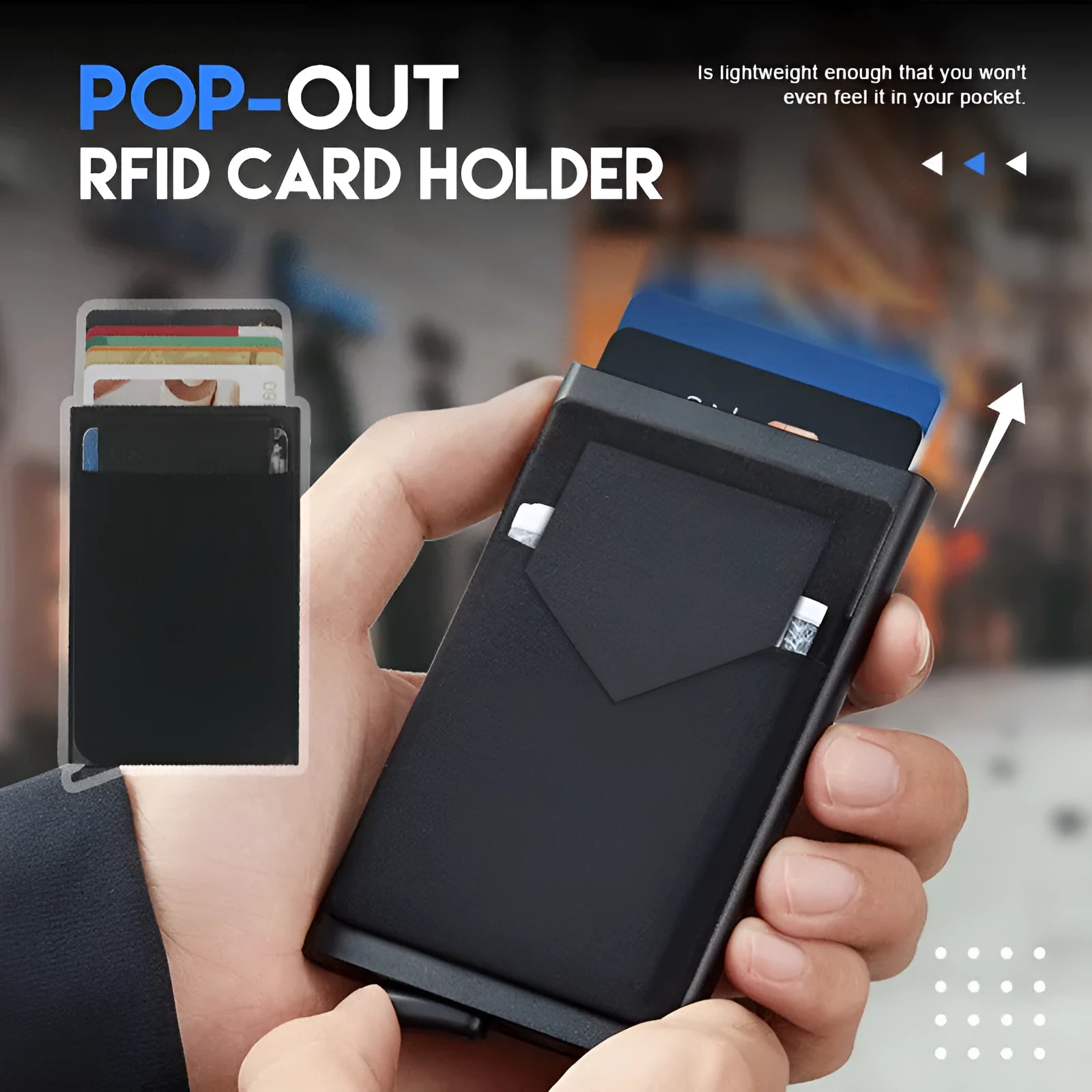Aluminium alloy metal credit card holder in frosted finish showing eight colour options including rose gold and silver