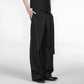 Black straight-leg trousers with adjustable waist and single pleat cut in Tencel cotton blend