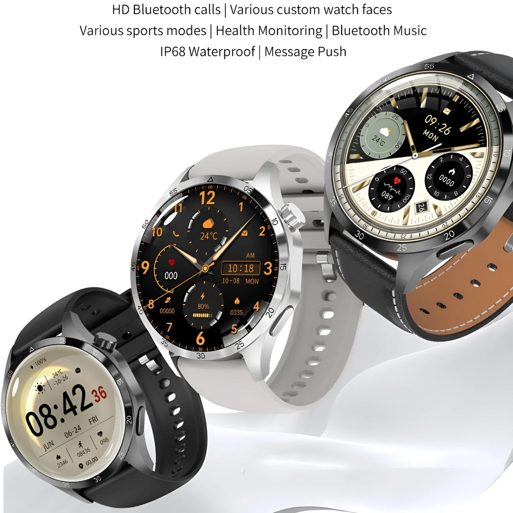 Black Bluetooth smartwatch with health monitoring features on either silicone sport or Milan mesh metal strap