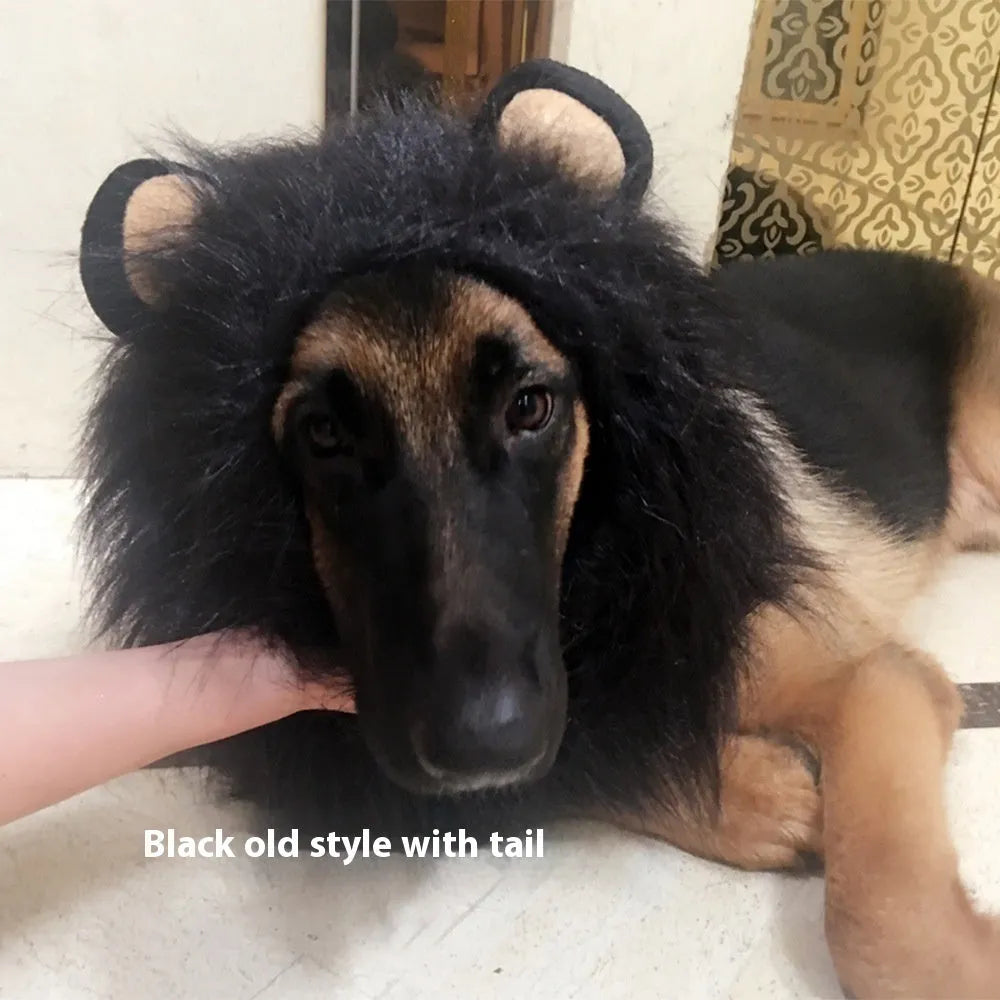 Dog lion head cover light brown lined headdress with elastic band fit for S size neck up to 50cm