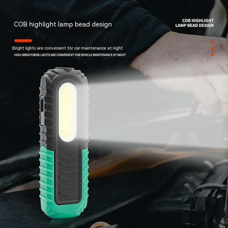 Black and green USB rechargeable auto repair work light with 165mm length
