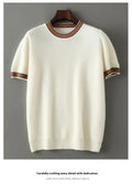 Men's pure wool short sleeve sweater with round neck in white, grey or black colours