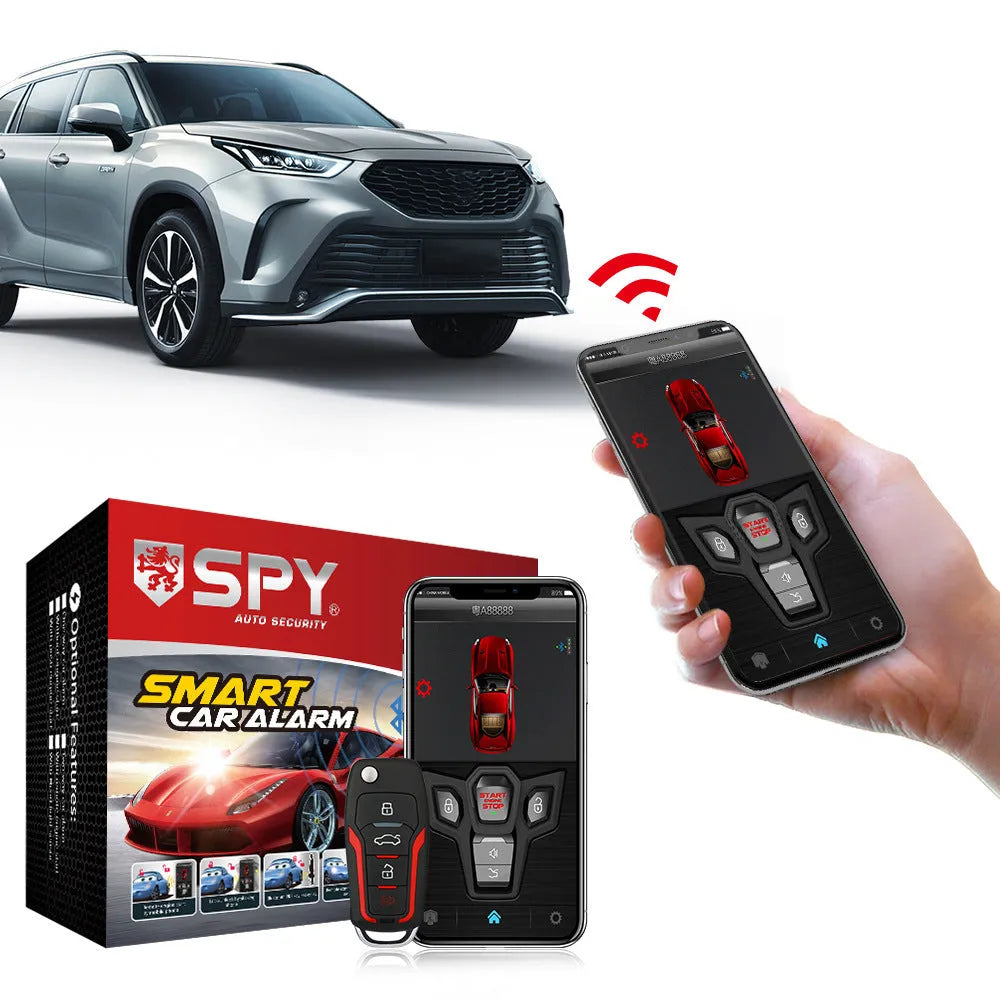 Red and black one-way car alarm remote control system with two remotes for 3000m range vehicle security.
