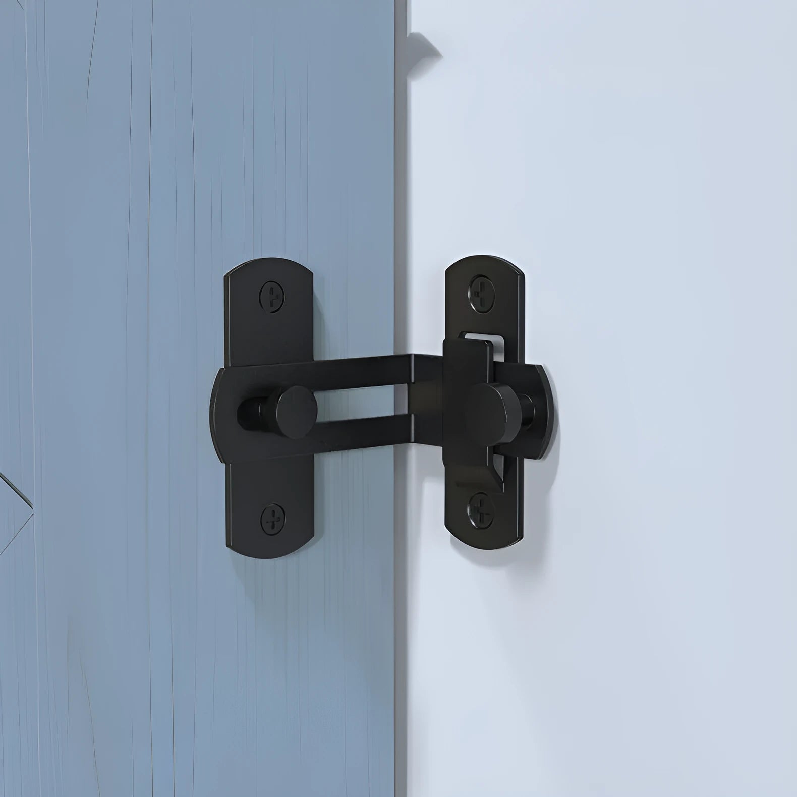 Warehouse hook lock with 90-degree stainless steel and black carbon steel shackle for sliding barn doors