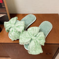 Pink big bow cotton slippers with plush upper and TPR sole