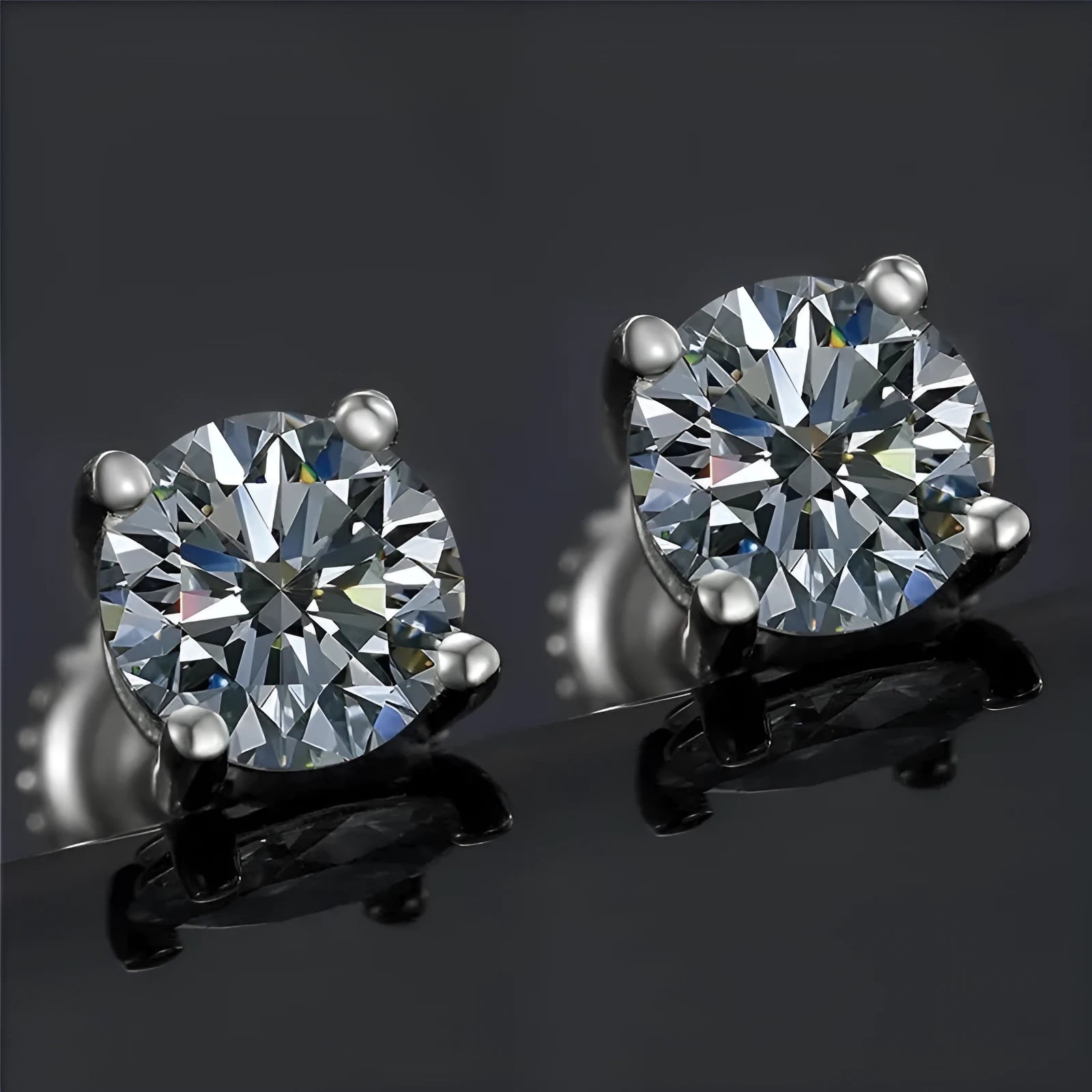 Screw back four claw moissanite stud earrings for women, 7mm geometric silver jewellery
