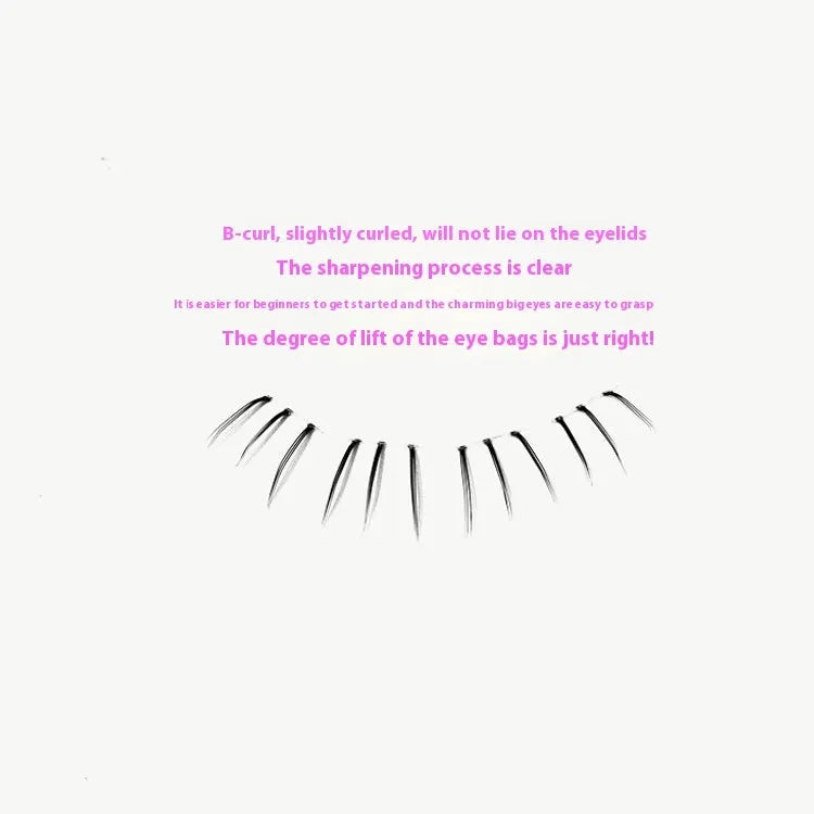 Kitten's paw style false eyelashes with lower lashes on a 12-row segmented sheer root band.