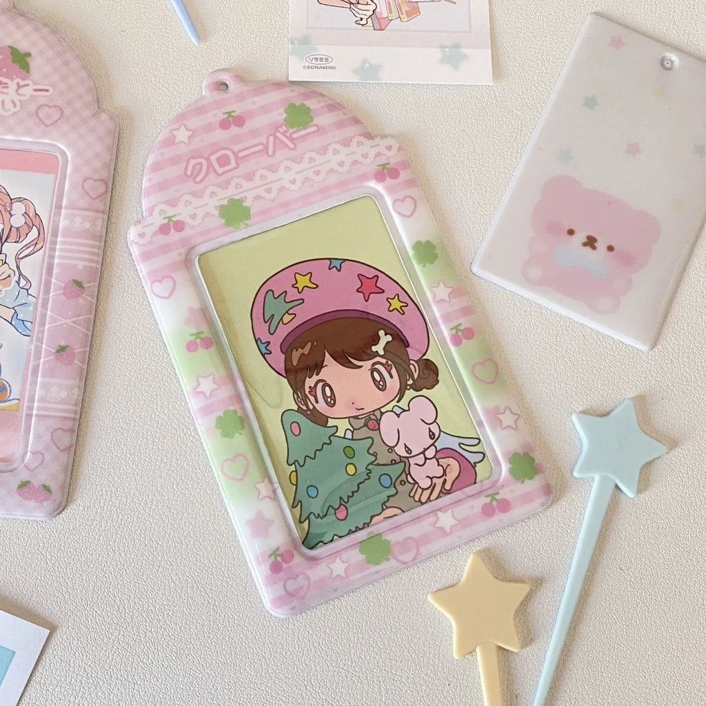 Original plaid PVC card holder pendant in strawberry cartoon design.