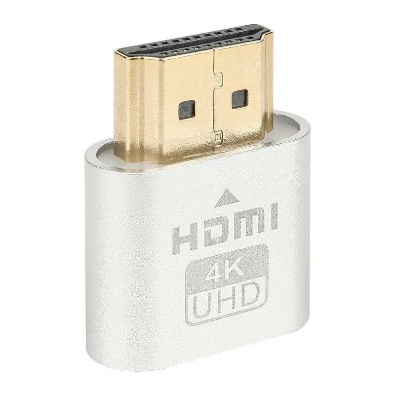 Compact HDMI graphics card dummy plug in gold, silver, black, gray, or rose gold finish for virtual display emulation.