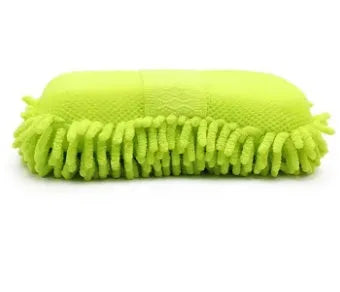 Silver green chenille car wash sponge with microfiber construction measuring 14x25cm