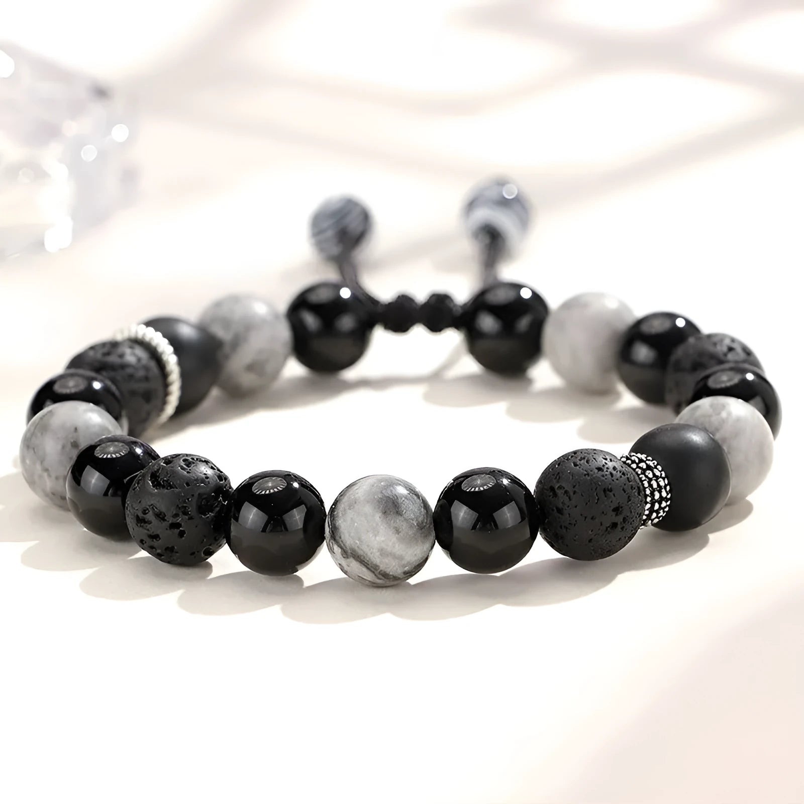Black agate map stone and volcanic rock bracelet in new Chinese style with 10mm and 8mm size options