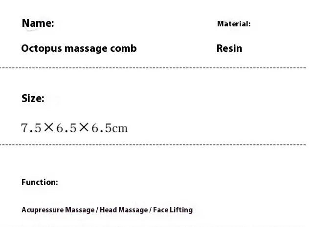 Pink natural resin octopus massage comb for periocular meridian and facial massage with storage bag