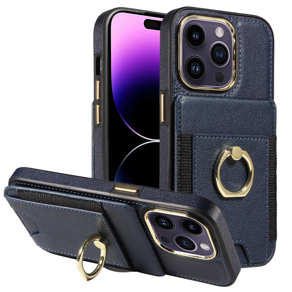 Imitation leather magnetic wallet phone case with card slot and kickstand for iPhone, colour options