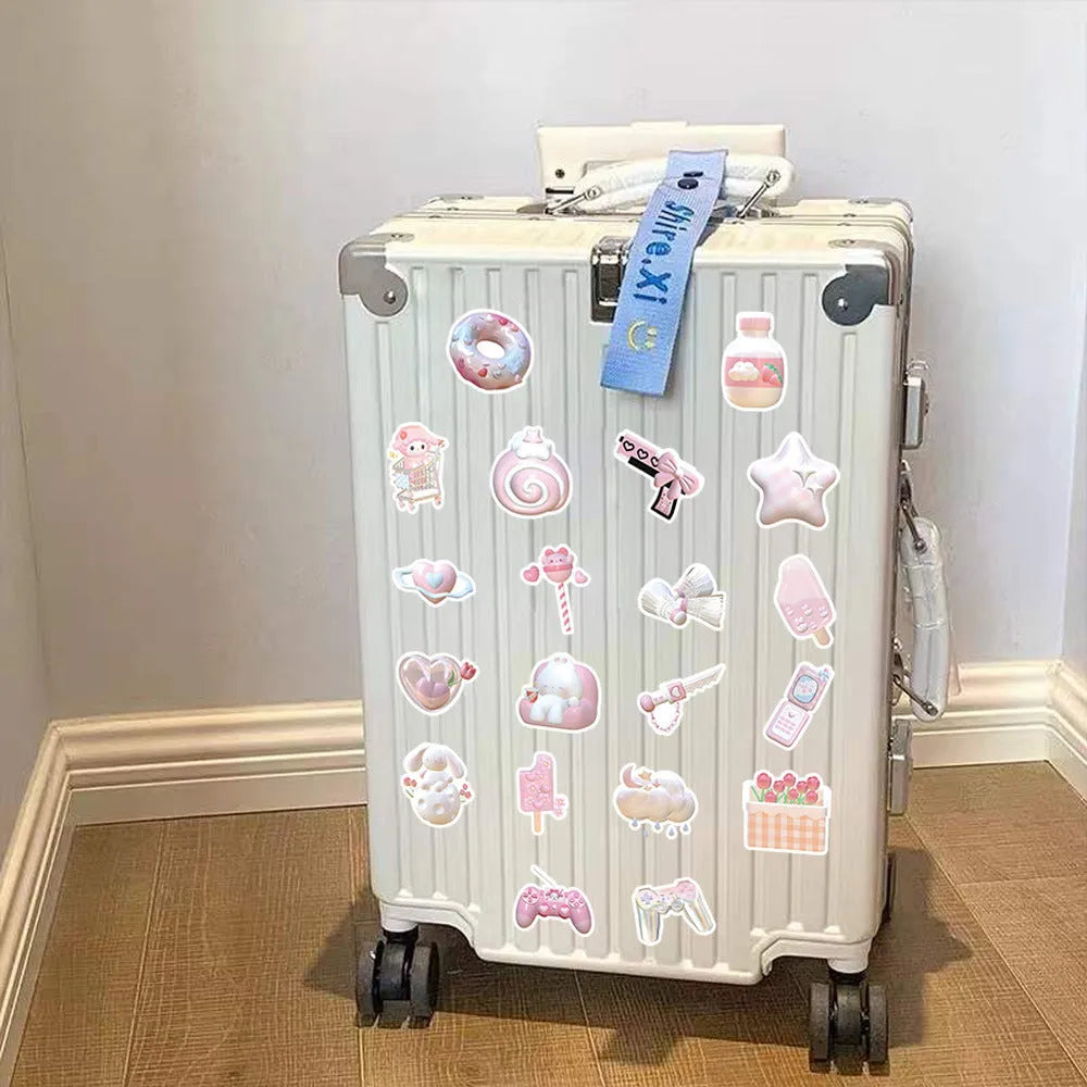Two types of pink girl heart decorative stickers with realistic 3D appearance, 63 pieces per design