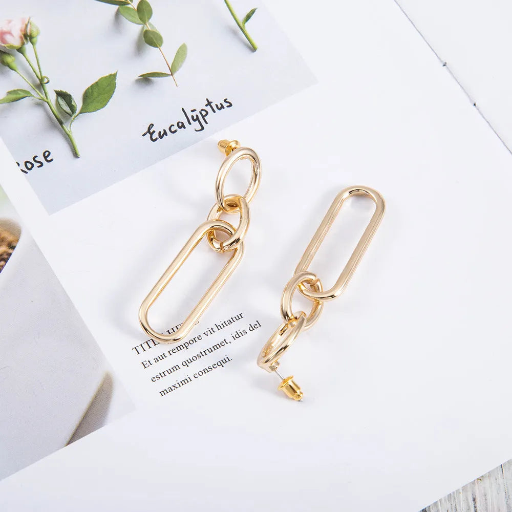 Sterling silver colour geometric needle hoop earrings with ring and line design